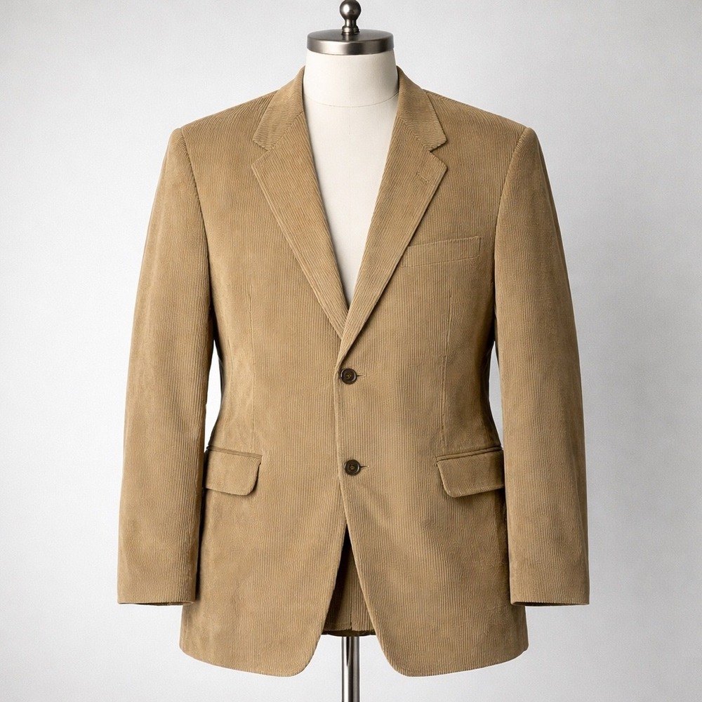 Stafford Mens Tan Corduroy Blazer Jacket‎ Size 46R Two Button Sport Coat